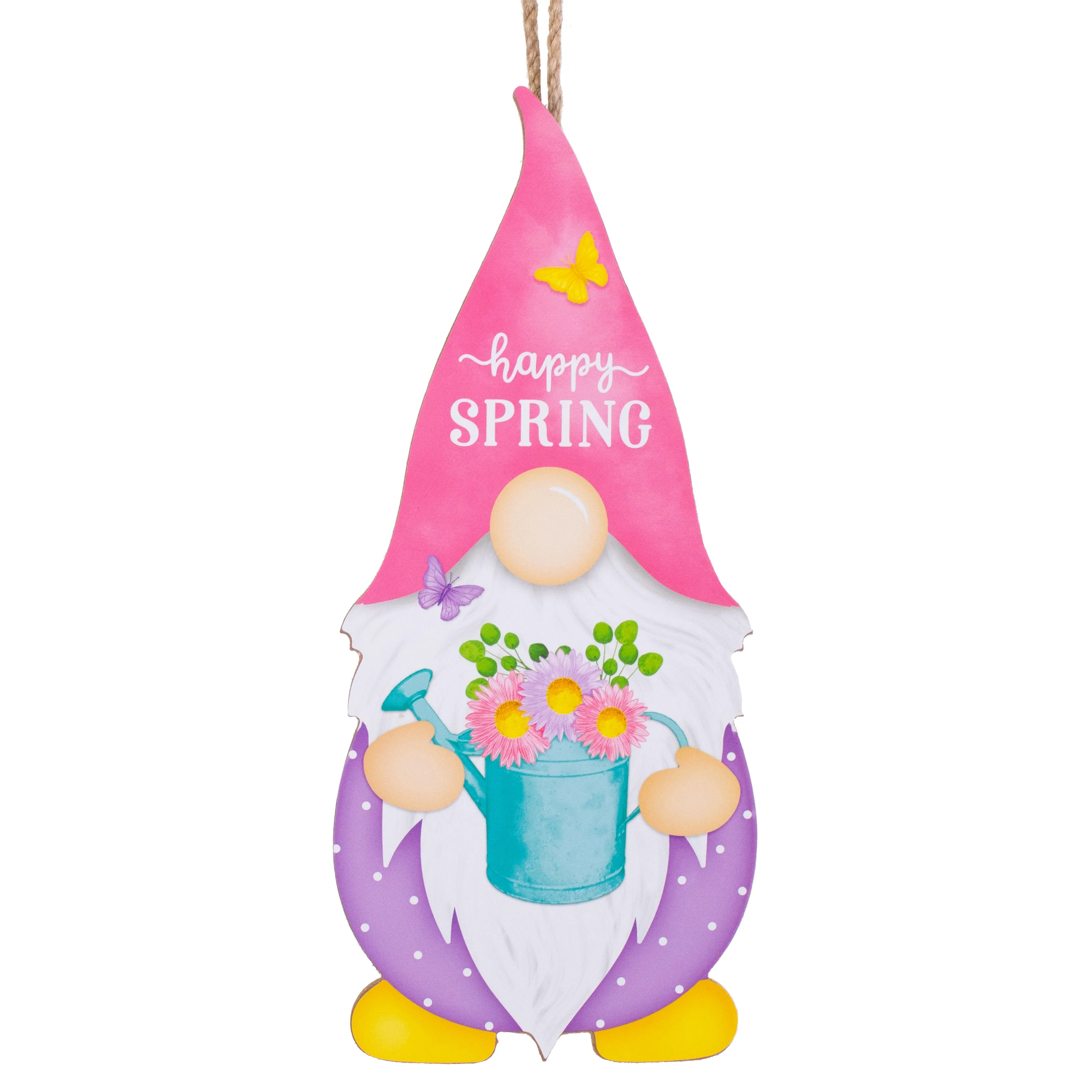 13" Spring Watering Can Gnome Shape Sign
