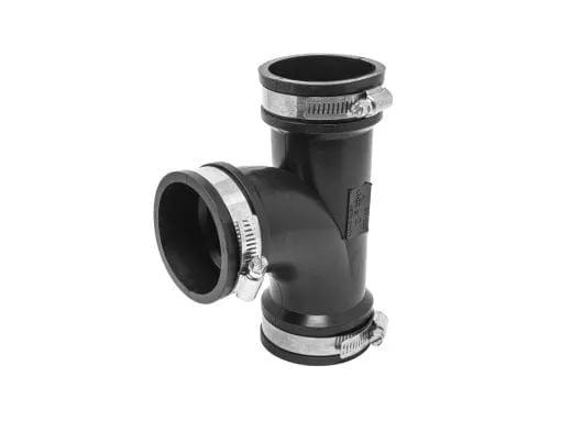 2" Flexible Rubber Tee with Stainless Steel Band and Clamps, For CI, Plastic, Copper, Steel,