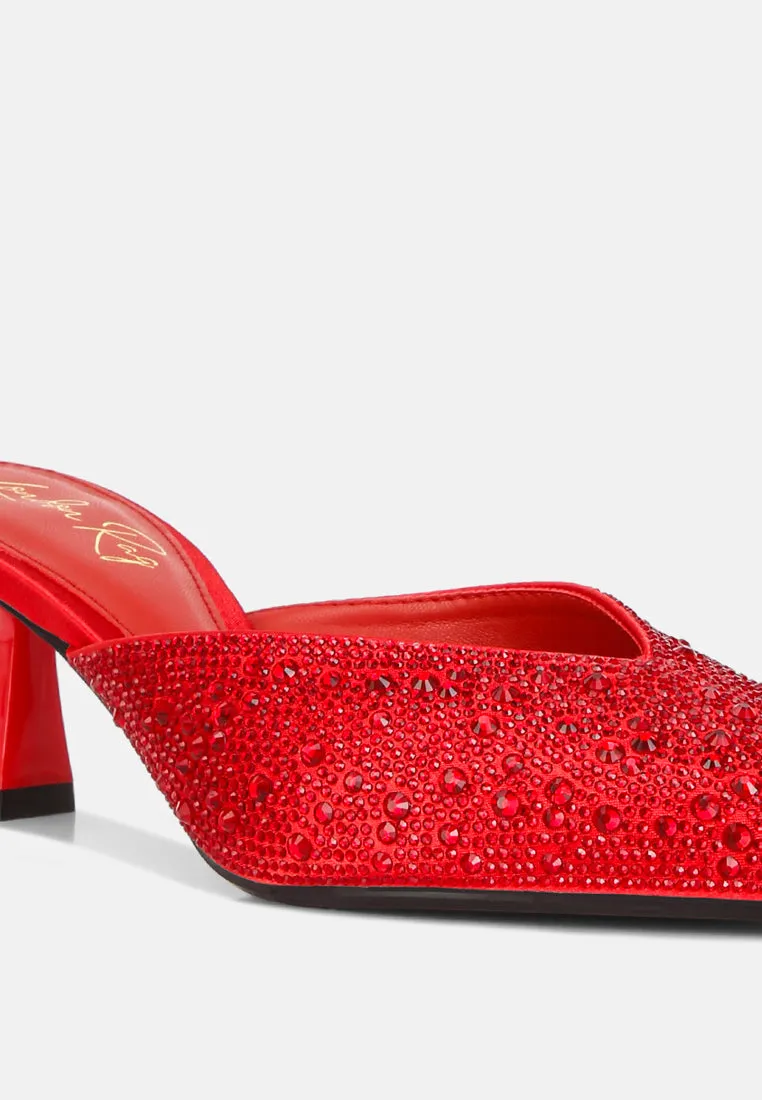Aldora Rhinestones Embellished Satin Mules