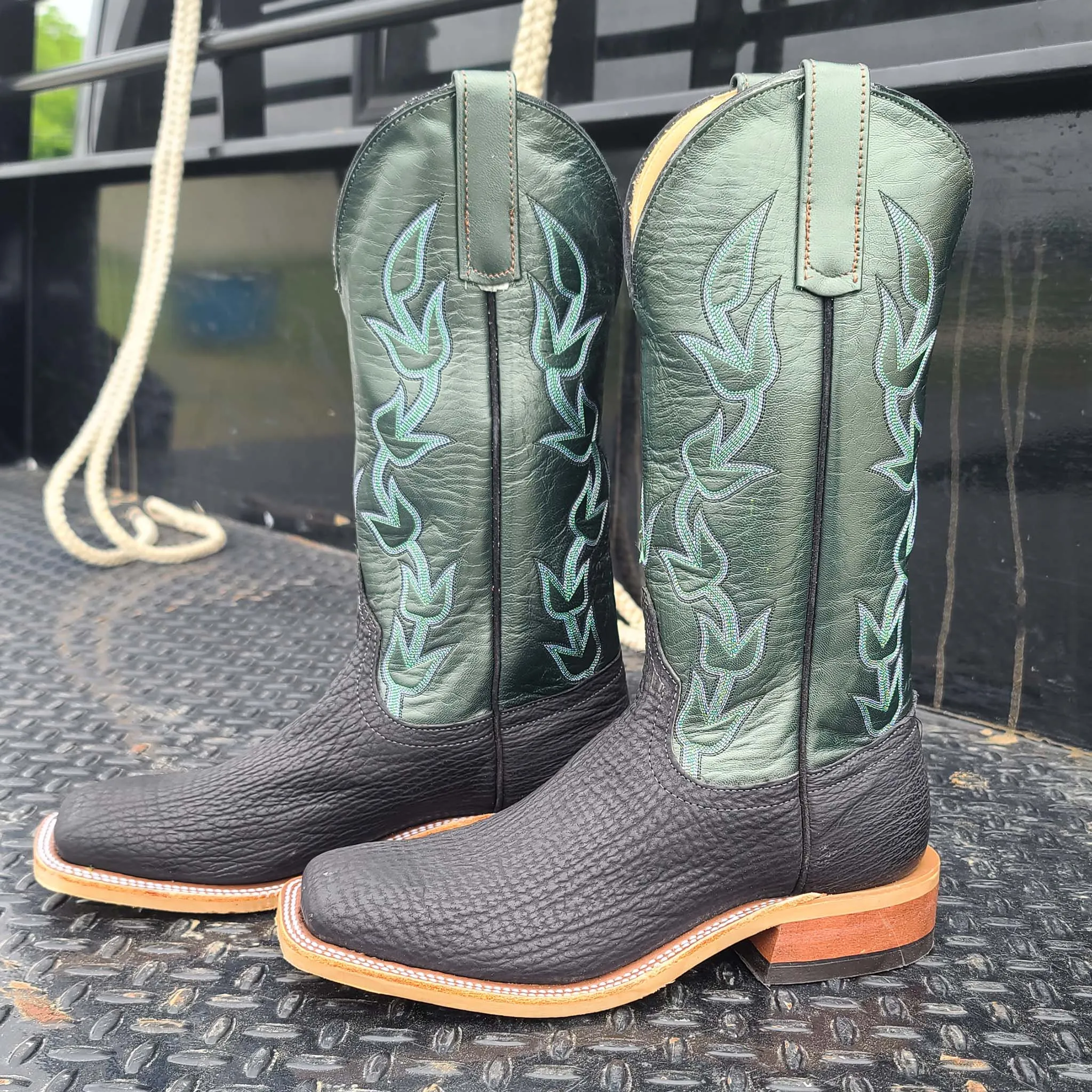 Anderson Bean Men's Black & Green Oiled Shark Boots