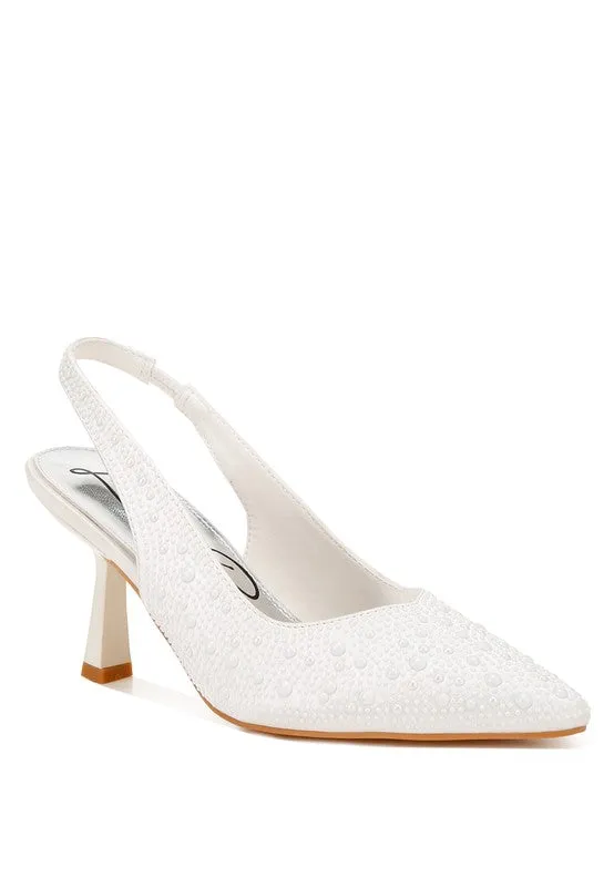 Ararki Luxurious Satin Pearl Slingback Sandals