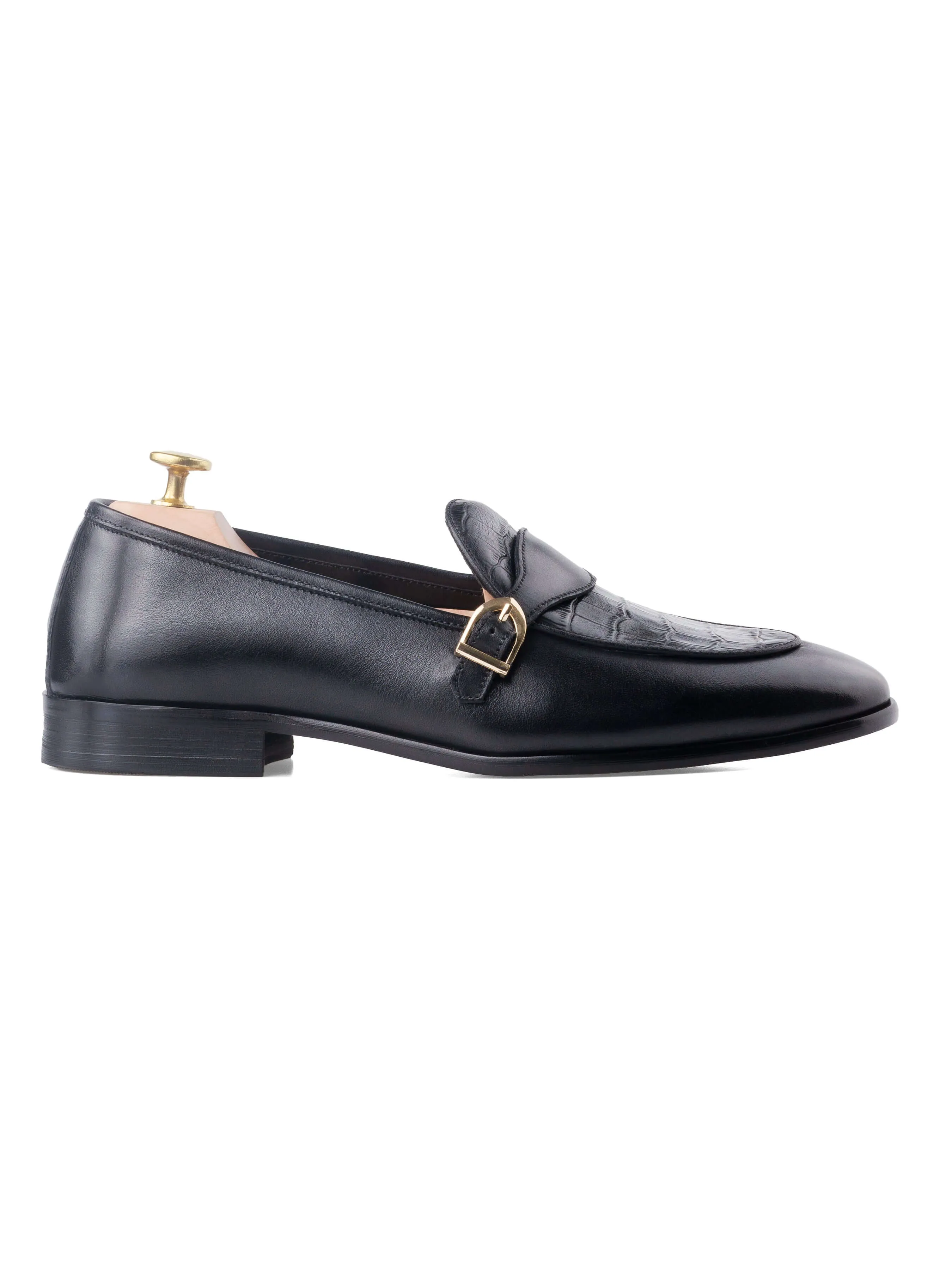 Belgian Croco Single Strap - Solid Black