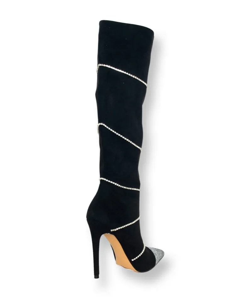 BEYONCE SPARKLY POINTY TOE HIGH BOOTS BOOTIES