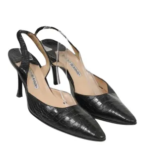 Black 80mm Slingback Crocodile Kitten Heels