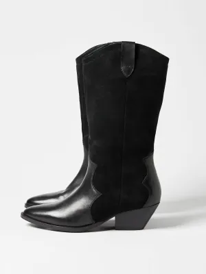 Black western leather tall cowboy boots