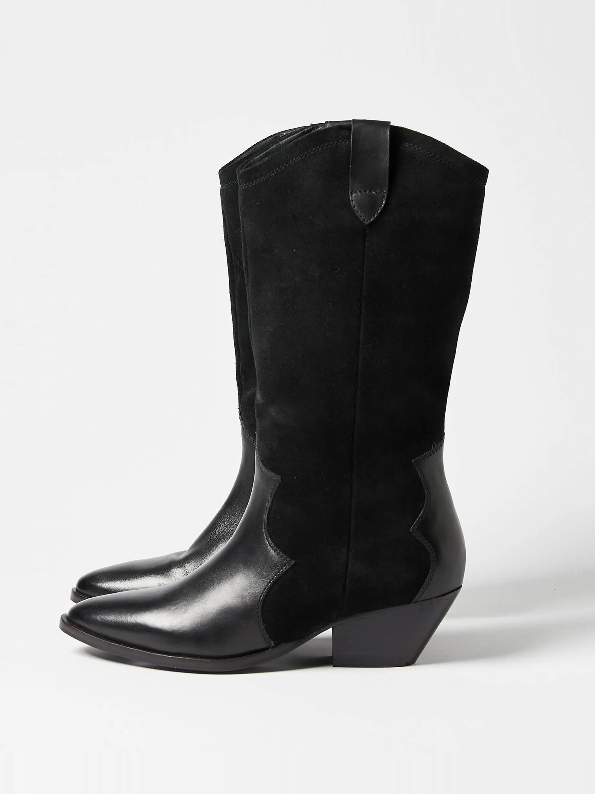 Black western leather tall cowboy boots