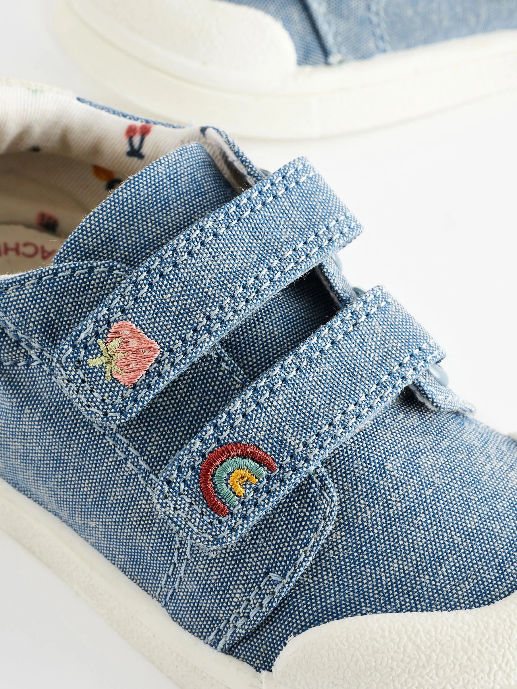 Blue Denim Standard Fit (F) Touch Fasten Strap Machine Washable Trainers