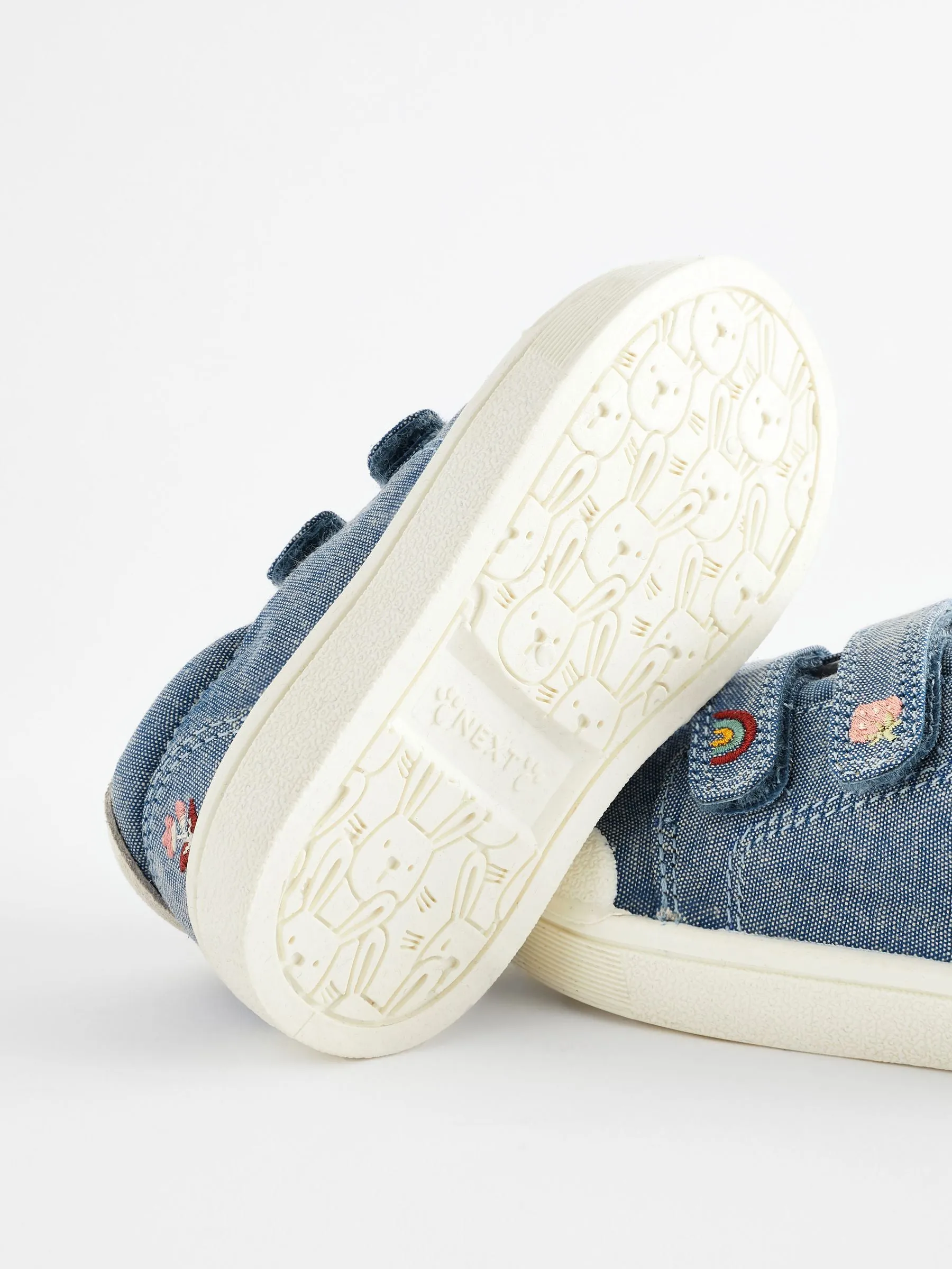 Blue Denim Standard Fit (F) Touch Fasten Strap Machine Washable Trainers