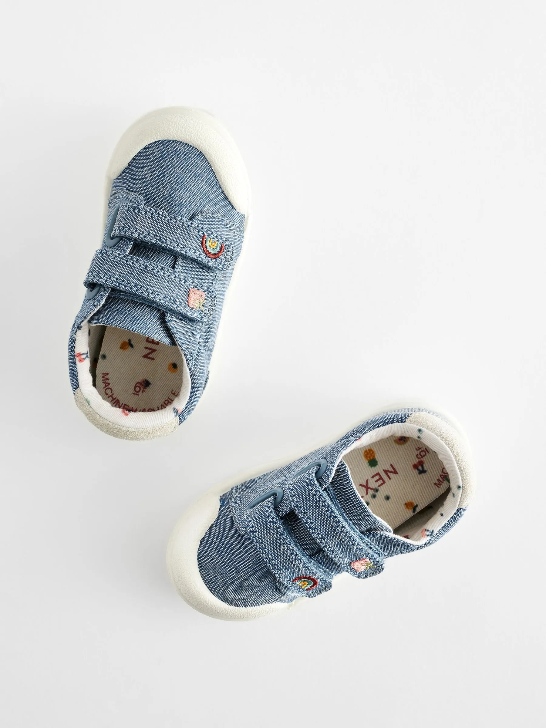Blue Denim Standard Fit (F) Touch Fasten Strap Machine Washable Trainers