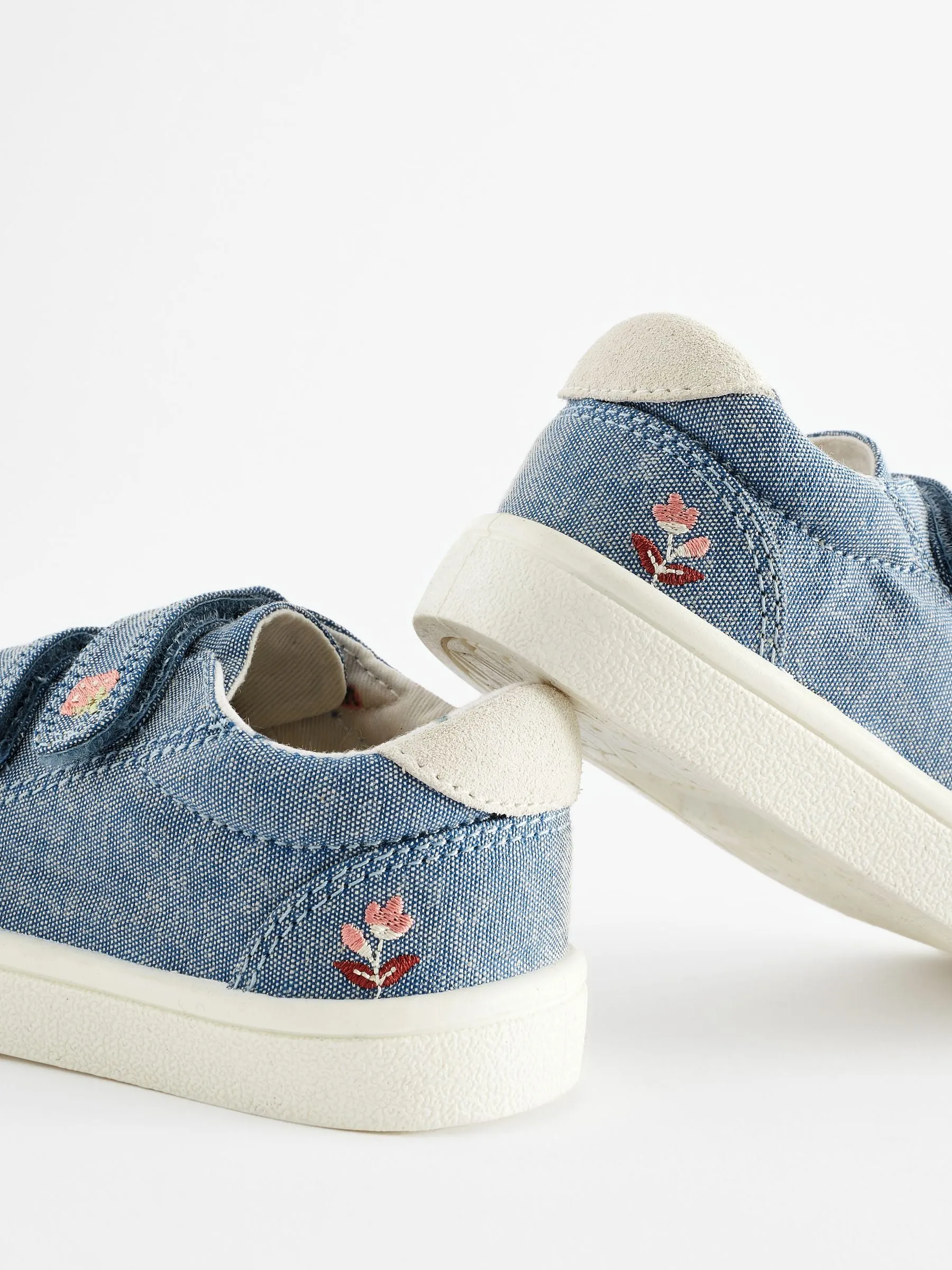 Blue Denim Standard Fit (F) Touch Fasten Strap Machine Washable Trainers