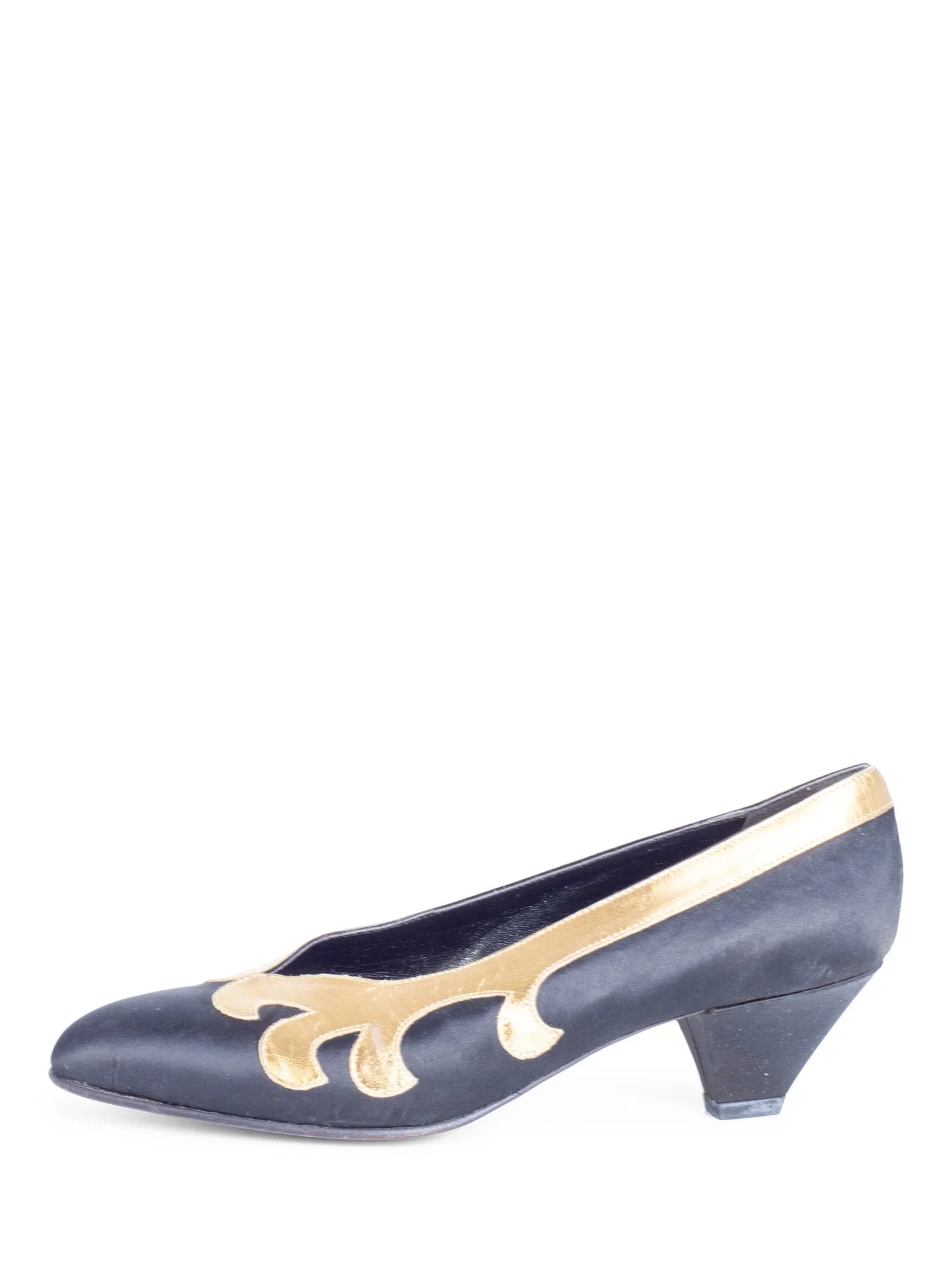 Bottega Veneta Satin Leather Embellished Kitten Heel Black Gold