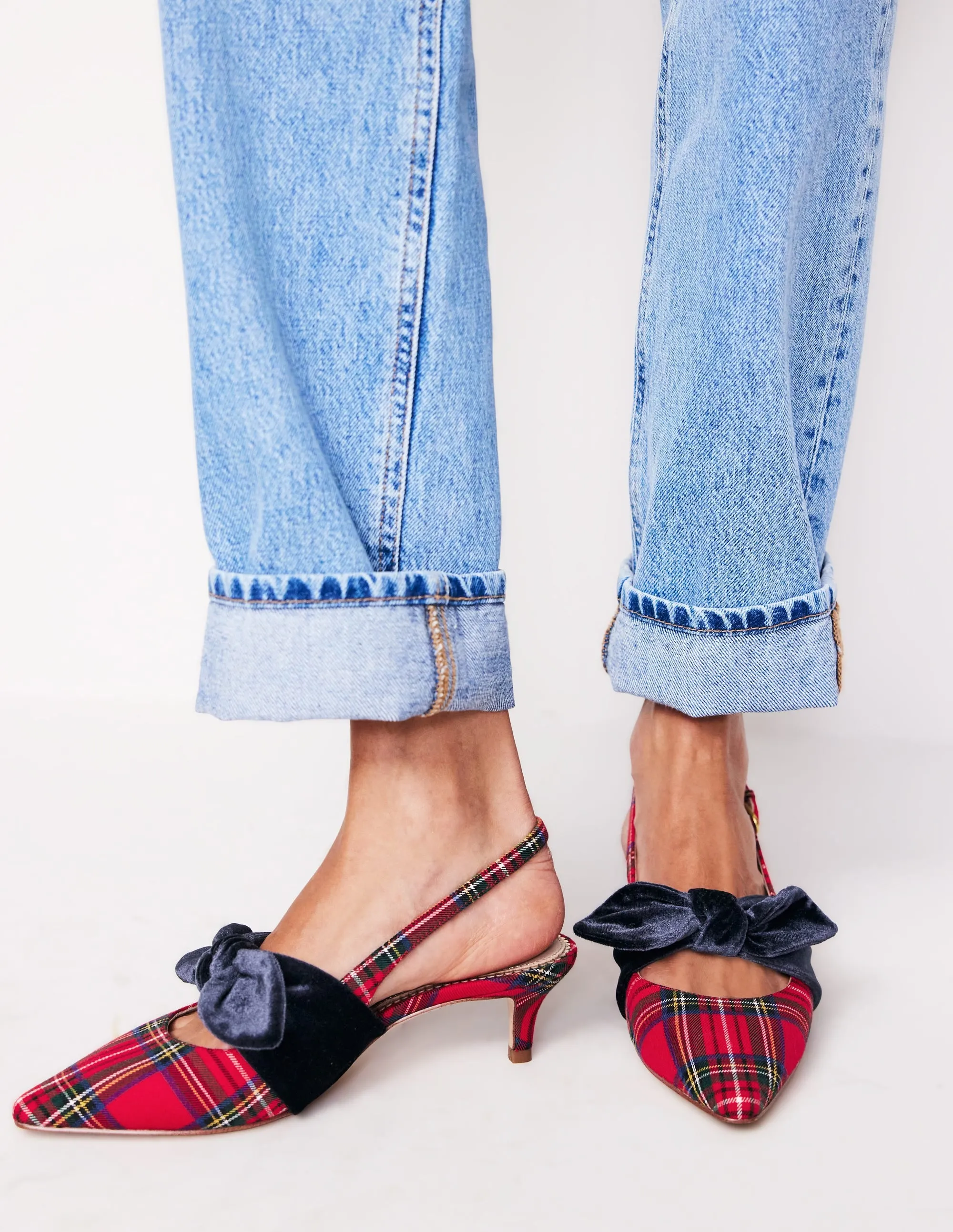 Bow Kitten Heels-Red and Blue Check