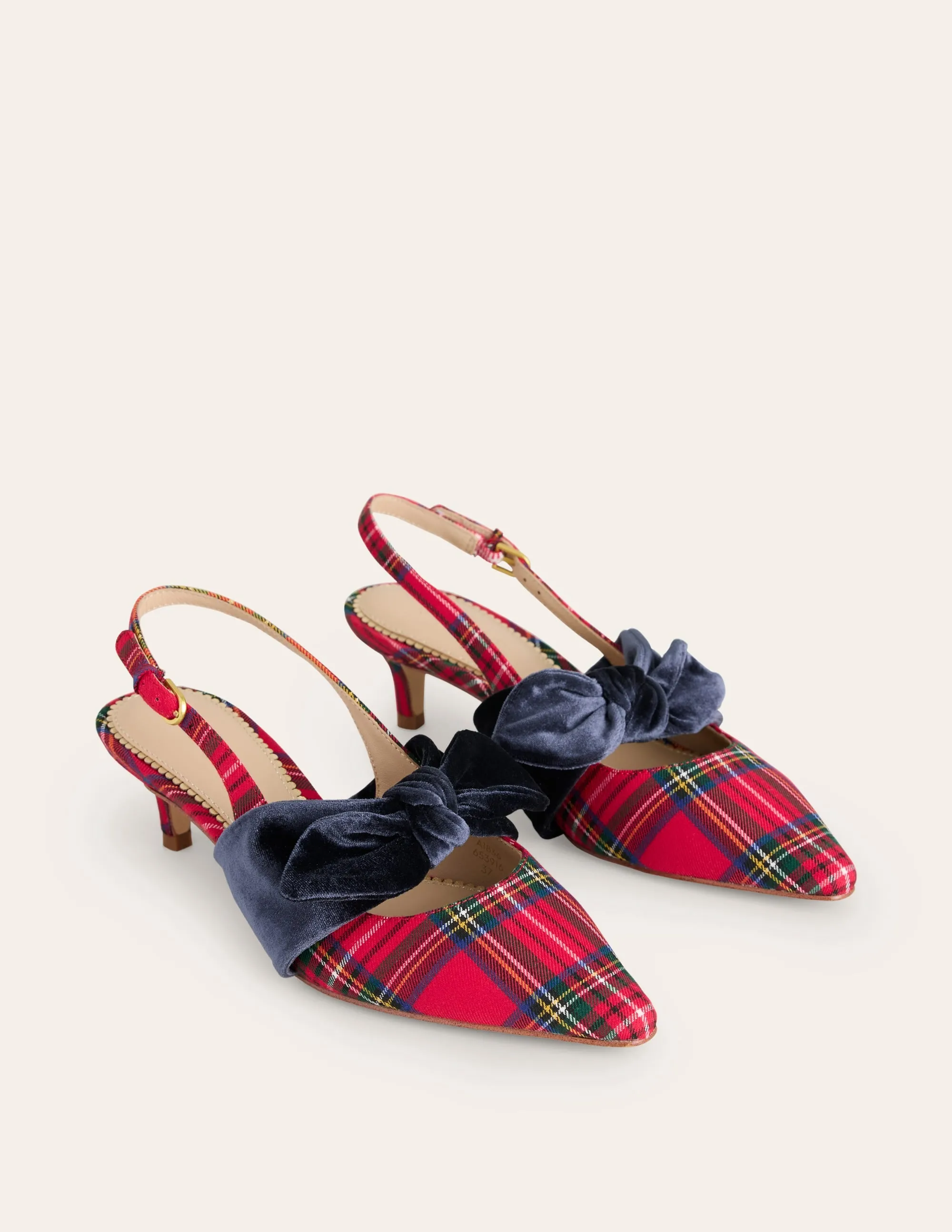 Bow Kitten Heels-Red and Blue Check