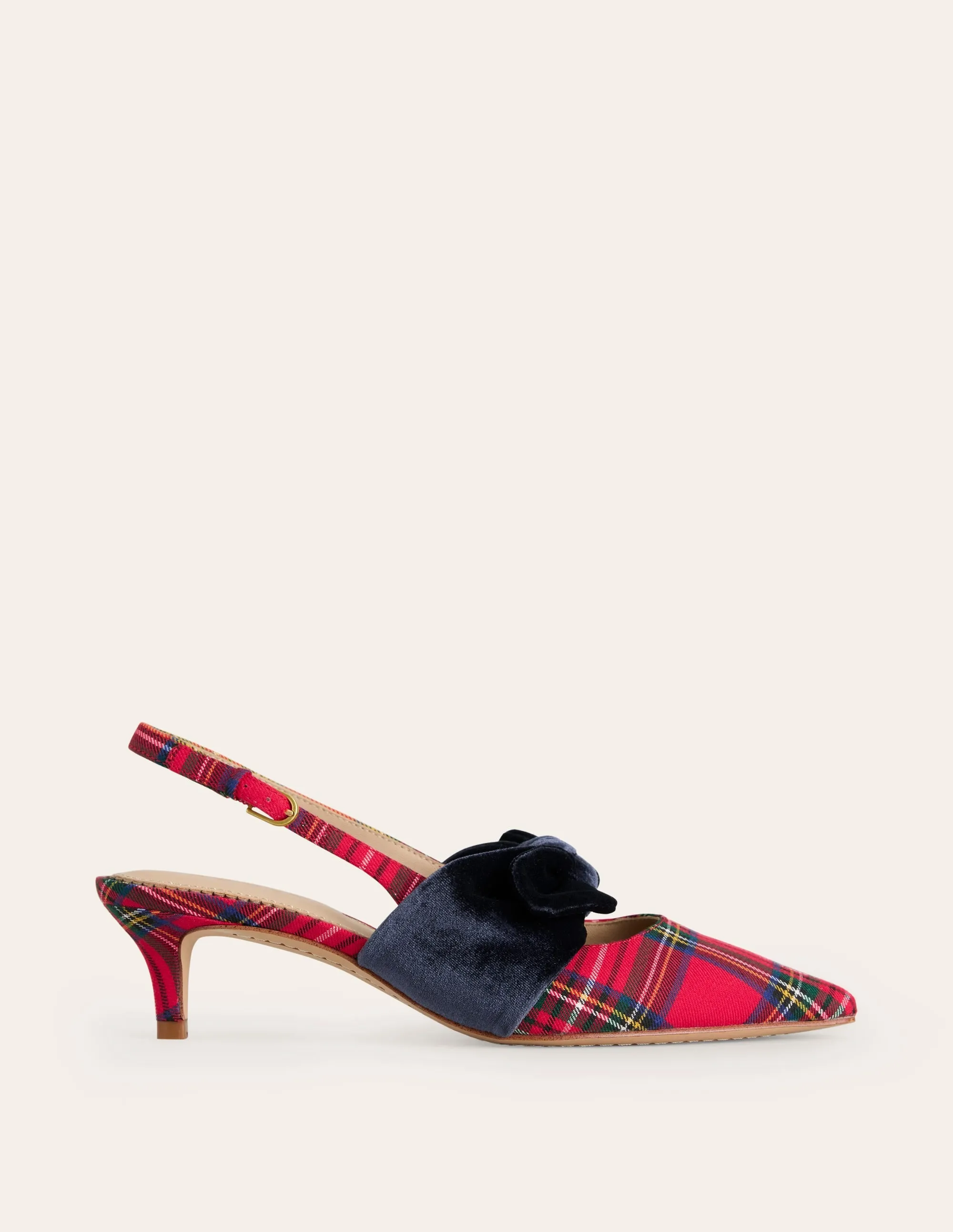 Bow Kitten Heels-Red and Blue Check