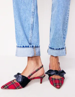 Bow Kitten Heels-Red and Blue Check