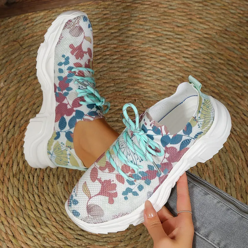 Casual walking wedge sneakers multicolor flower platform sneakers
