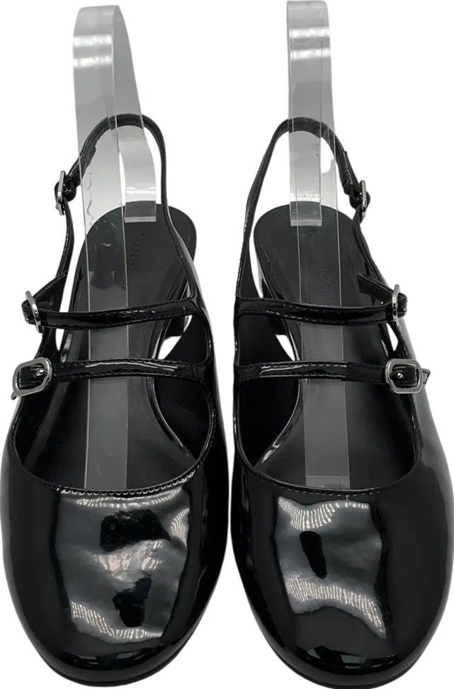 Charles & Keith Black Patent Double Buckle Sling Back Kitten Heels UK 5 EU 38 👠