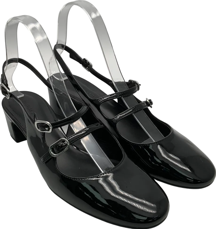 Charles & Keith Black Patent Double Buckle Sling Back Kitten Heels UK 5 EU 38 👠