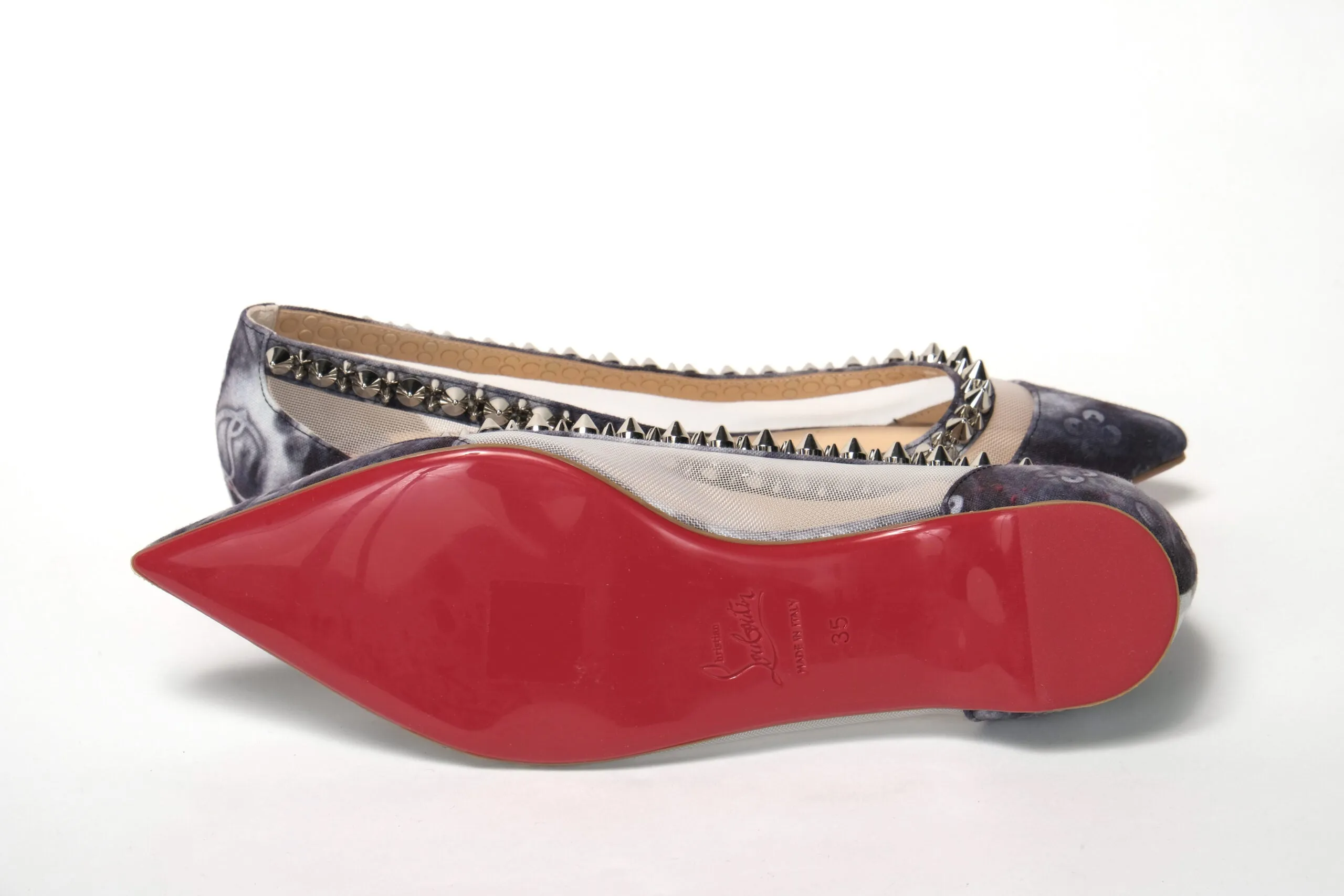 Christian Louboutin Multicolor Print Silver Flat Point Toe Shoe
