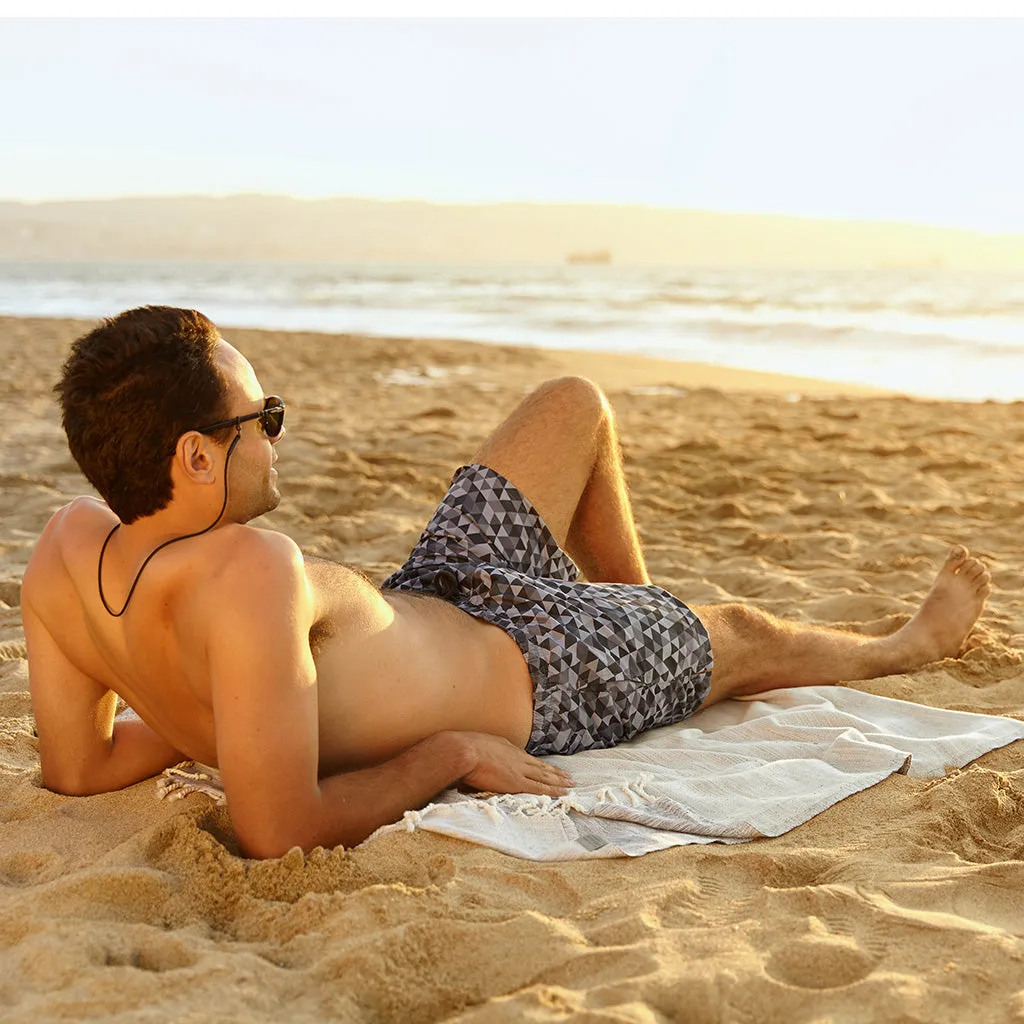 Classic Geometrical Gray Sustainable Swim Trunks Made From Upcycled PET Bottles
