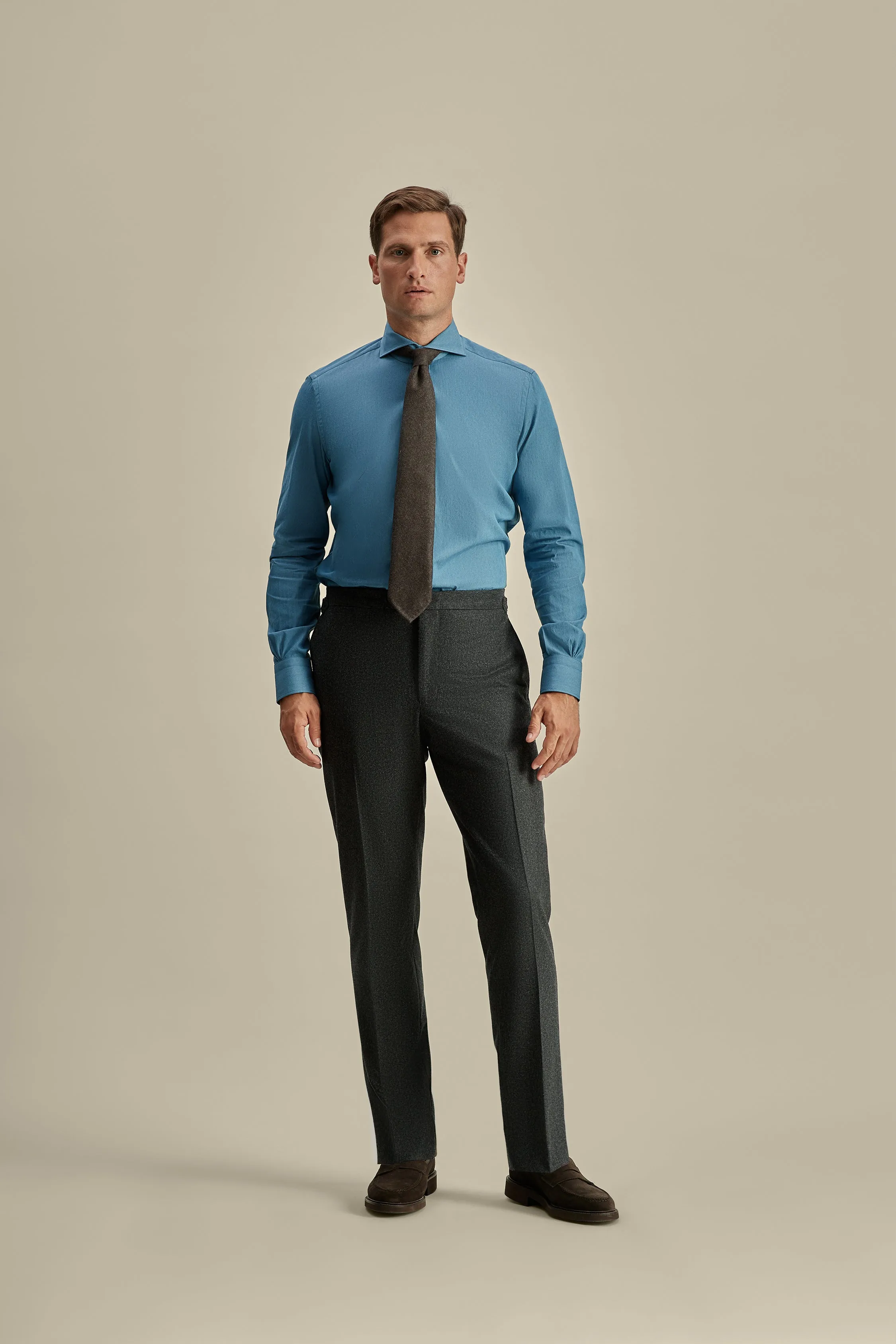Cotton Chambray Cutaway Collar Shirt