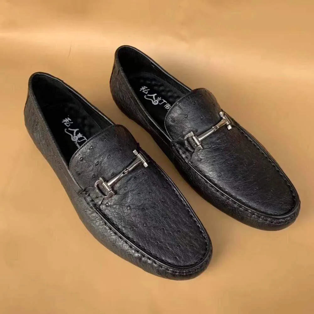 Crocodile Shoes Men's Ostirch Leather Loafers Shoes Fashion Driving Shoes Business Dress Loafter Shoes Car Shoes Black