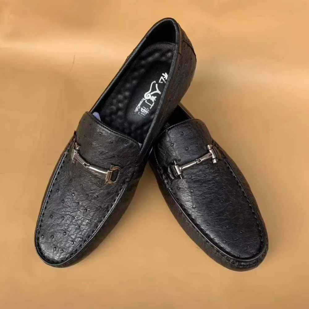 Crocodile Shoes Men's Ostirch Leather Loafers Shoes Fashion Driving Shoes Business Dress Loafter Shoes Car Shoes Black