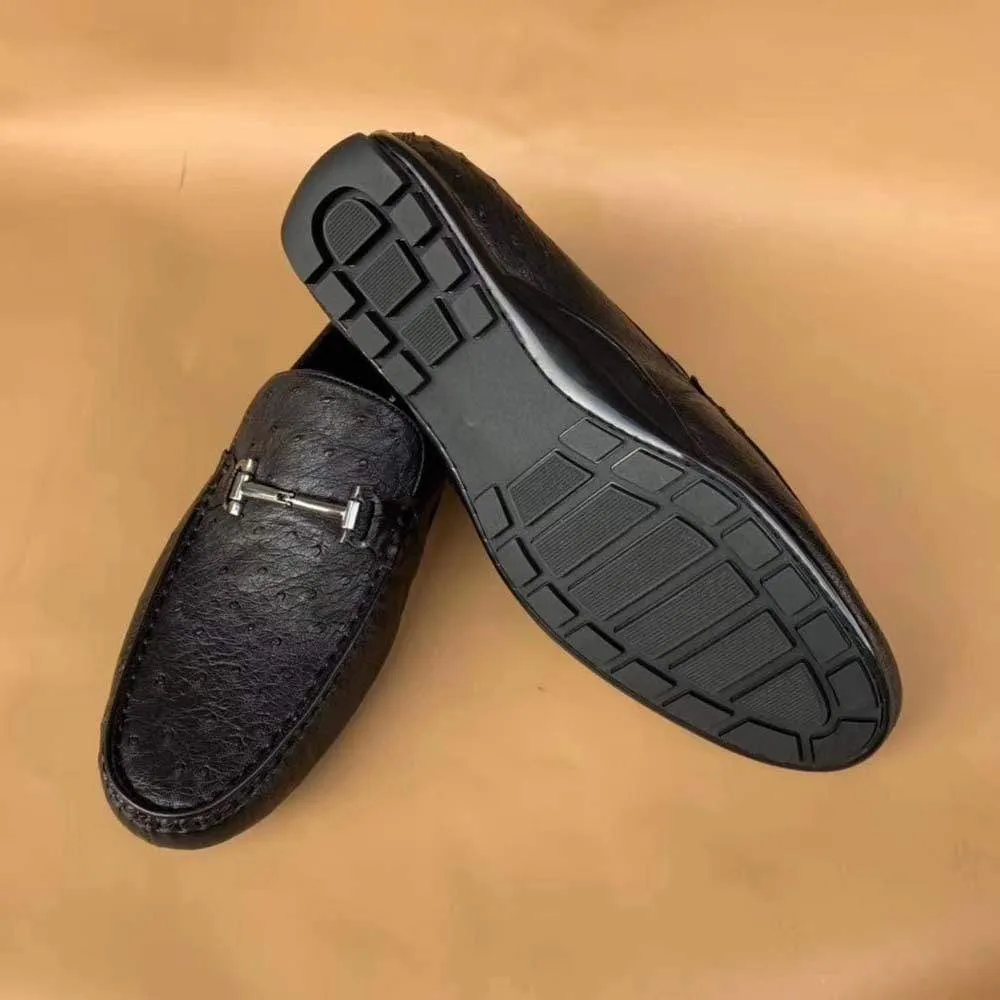 Crocodile Shoes Men's Ostirch Leather Loafers Shoes Fashion Driving Shoes Business Dress Loafter Shoes Car Shoes Black