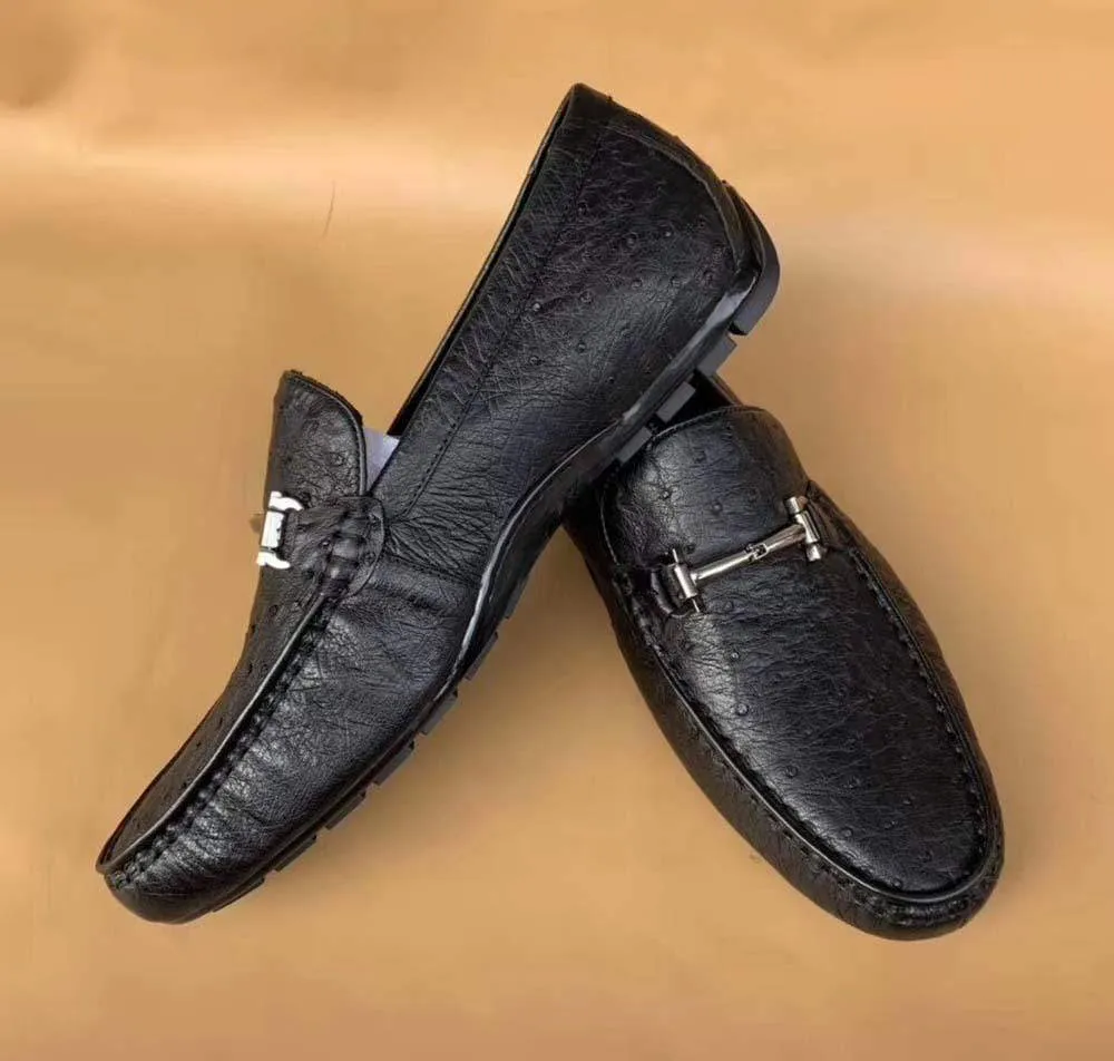 Crocodile Shoes Men's Ostirch Leather Loafers Shoes Fashion Driving Shoes Business Dress Loafter Shoes Car Shoes Black