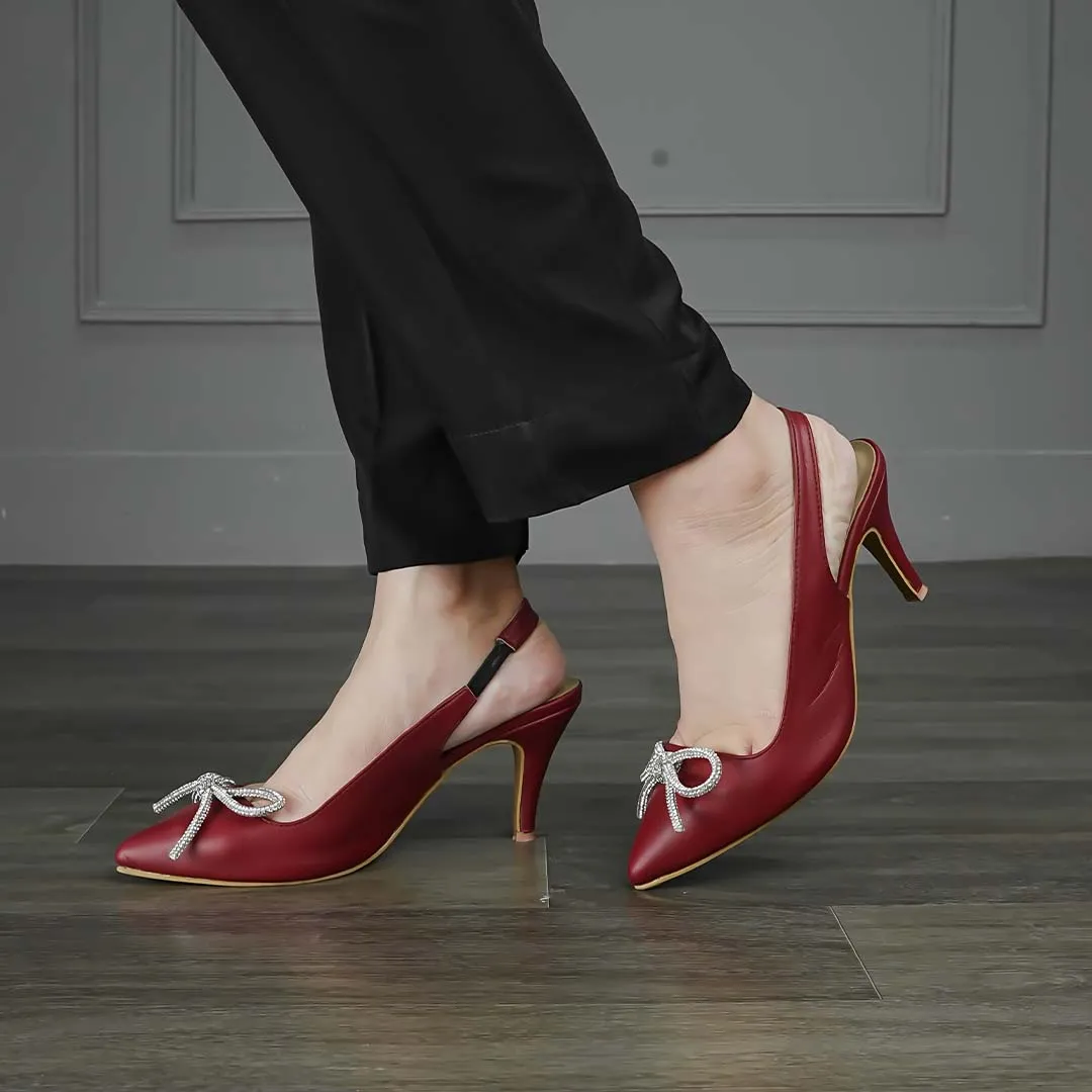 Crystal Bow Kitten Heels Maroon