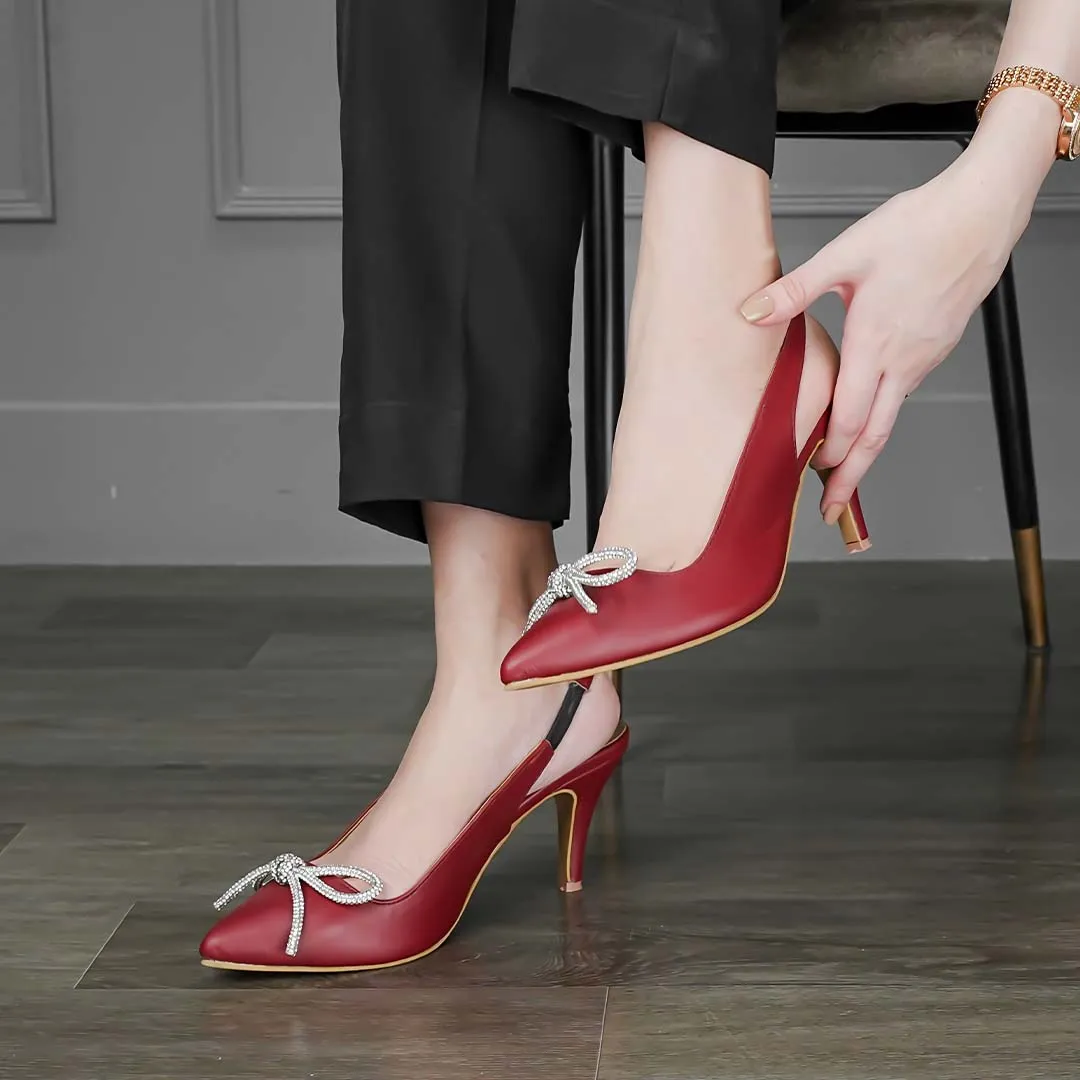 Crystal Bow Kitten Heels Maroon