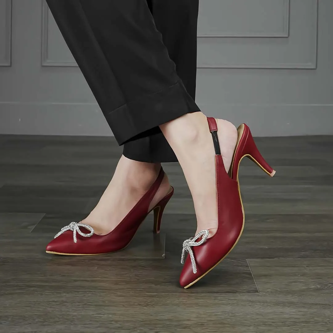 Crystal Bow Kitten Heels Maroon