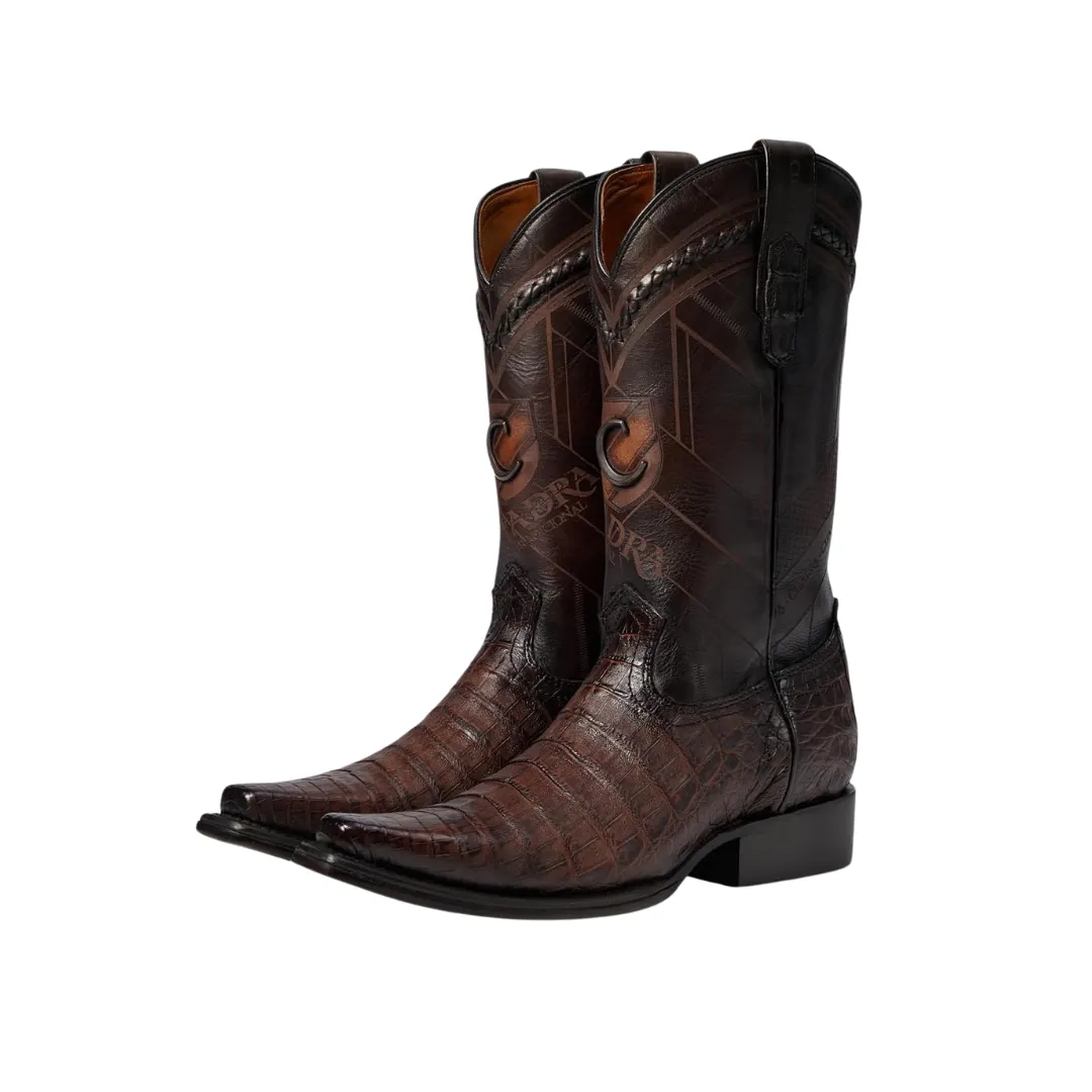 Cuadra CU551 MN Arauco Chocolate Caiman Laser & Woven Narrow Square Toe