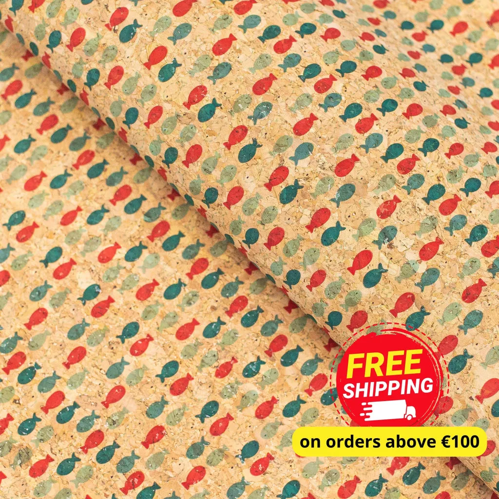 Cute Pop Fish Print Cork Fabric- COF-201