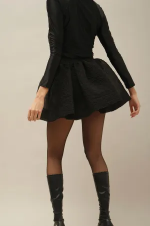 Daria Black Super Mini Skirt in Sheer Textured Fabric
