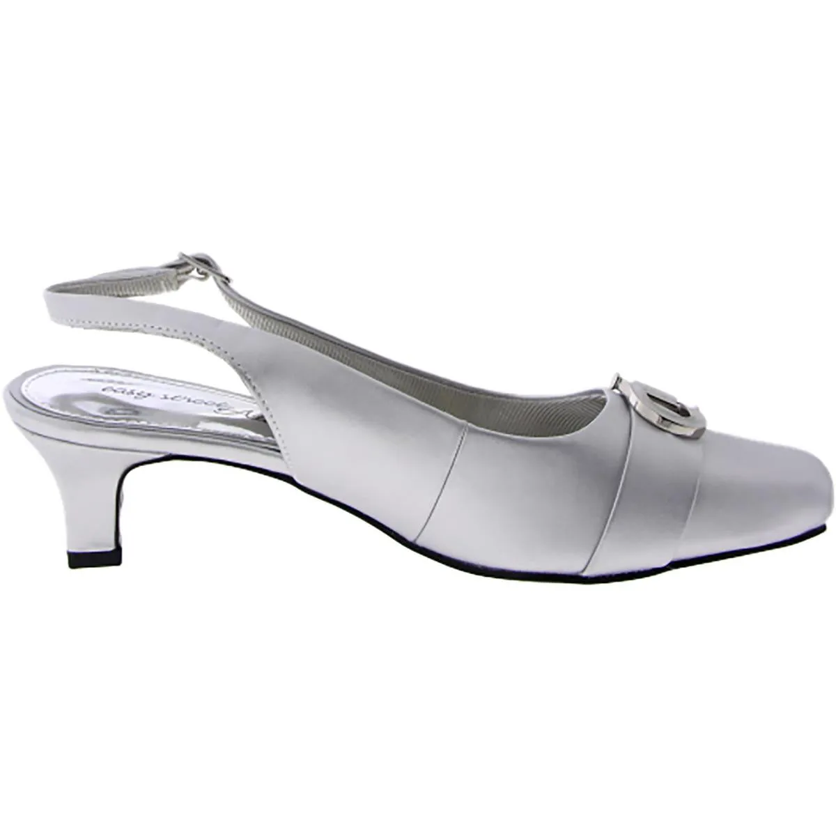 Easy Street Womens Connie Satin Buckle Kitten Heels