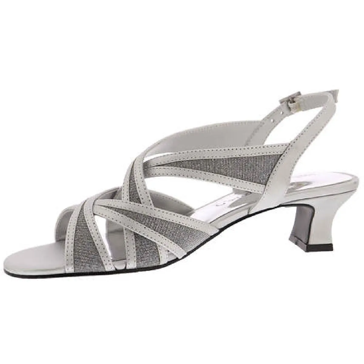 Easy Street Womens Tristen Metallic Ankle Strap Kitten Heels