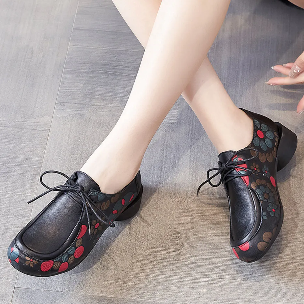 Ethnic Style Printed Lace-up Leather Shoes
