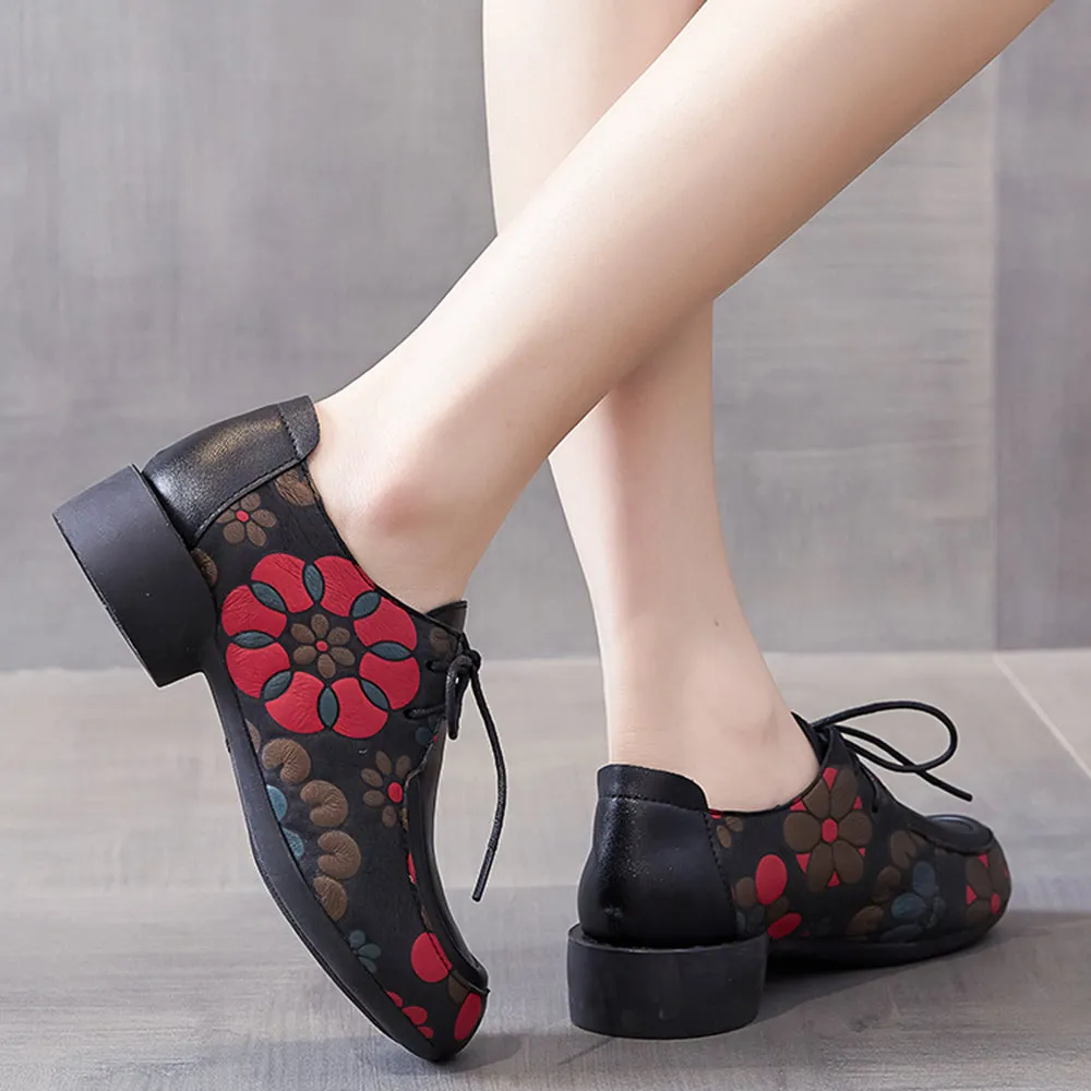 Ethnic Style Printed Lace-up Leather Shoes