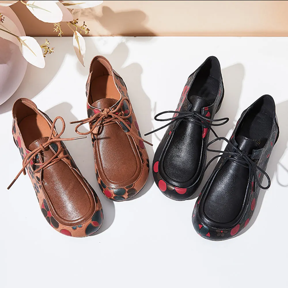 Ethnic Style Printed Lace-up Leather Shoes