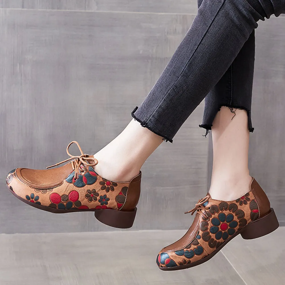 Ethnic Style Printed Lace-up Leather Shoes