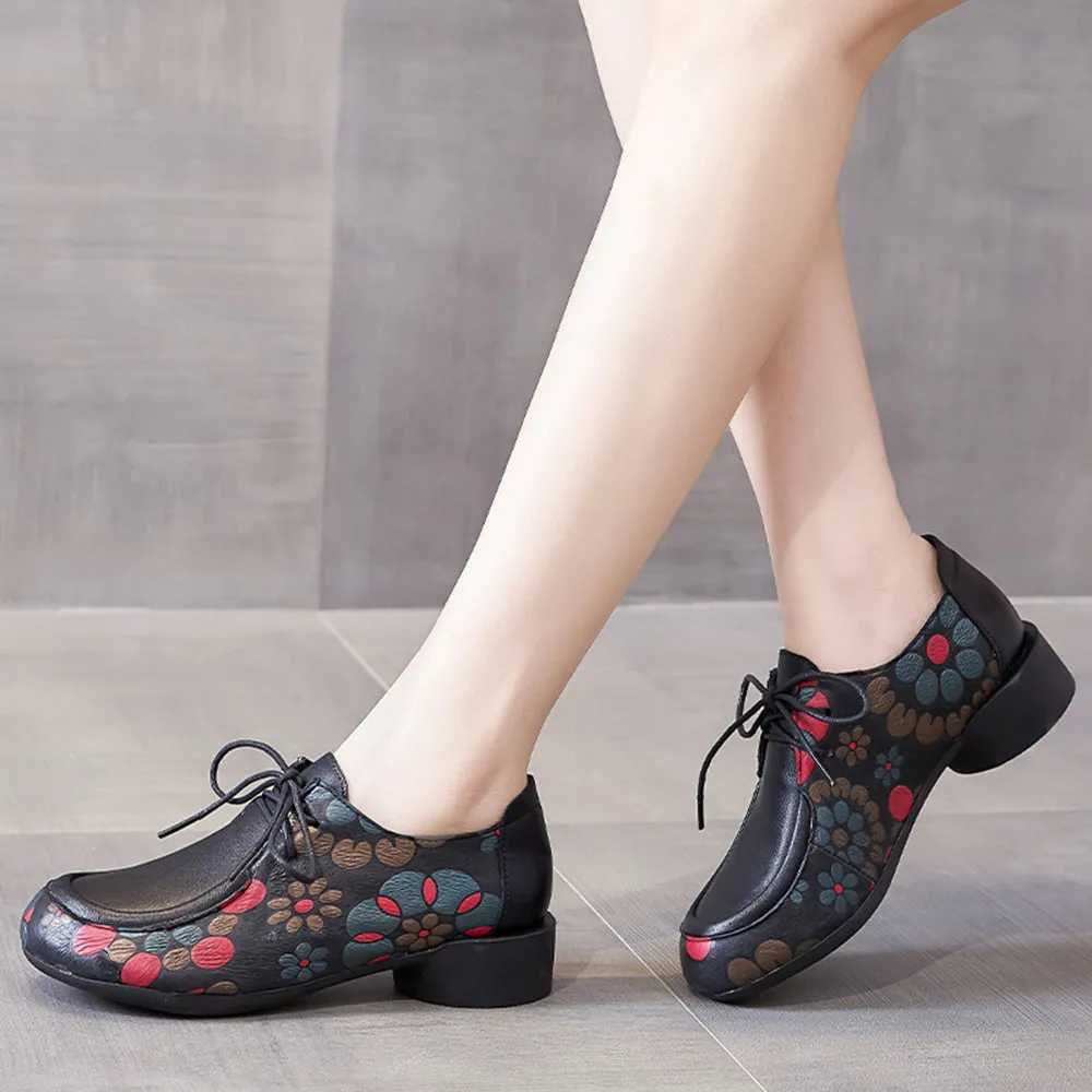 Ethnic Style Printed Lace-up Leather Shoes