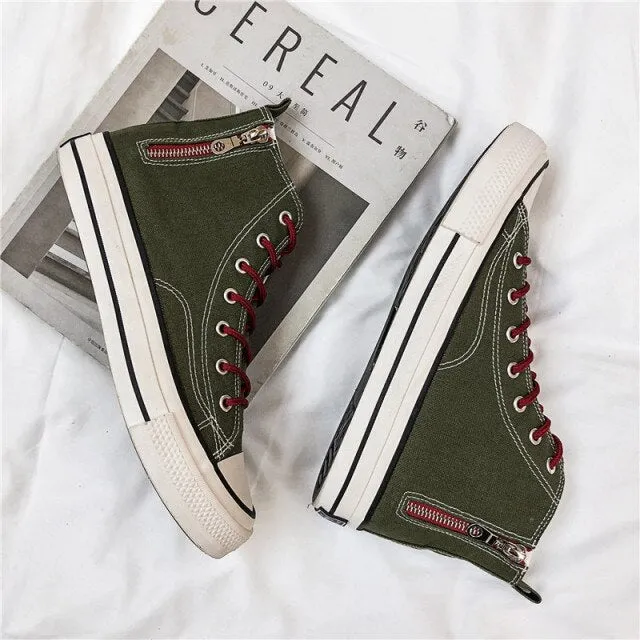 EXCARGO Canvas Vulcanize Shoes Men Side Zipper Fashion Sneakers High Top  New Male Fashion White/black Shoes Sneakers Flats