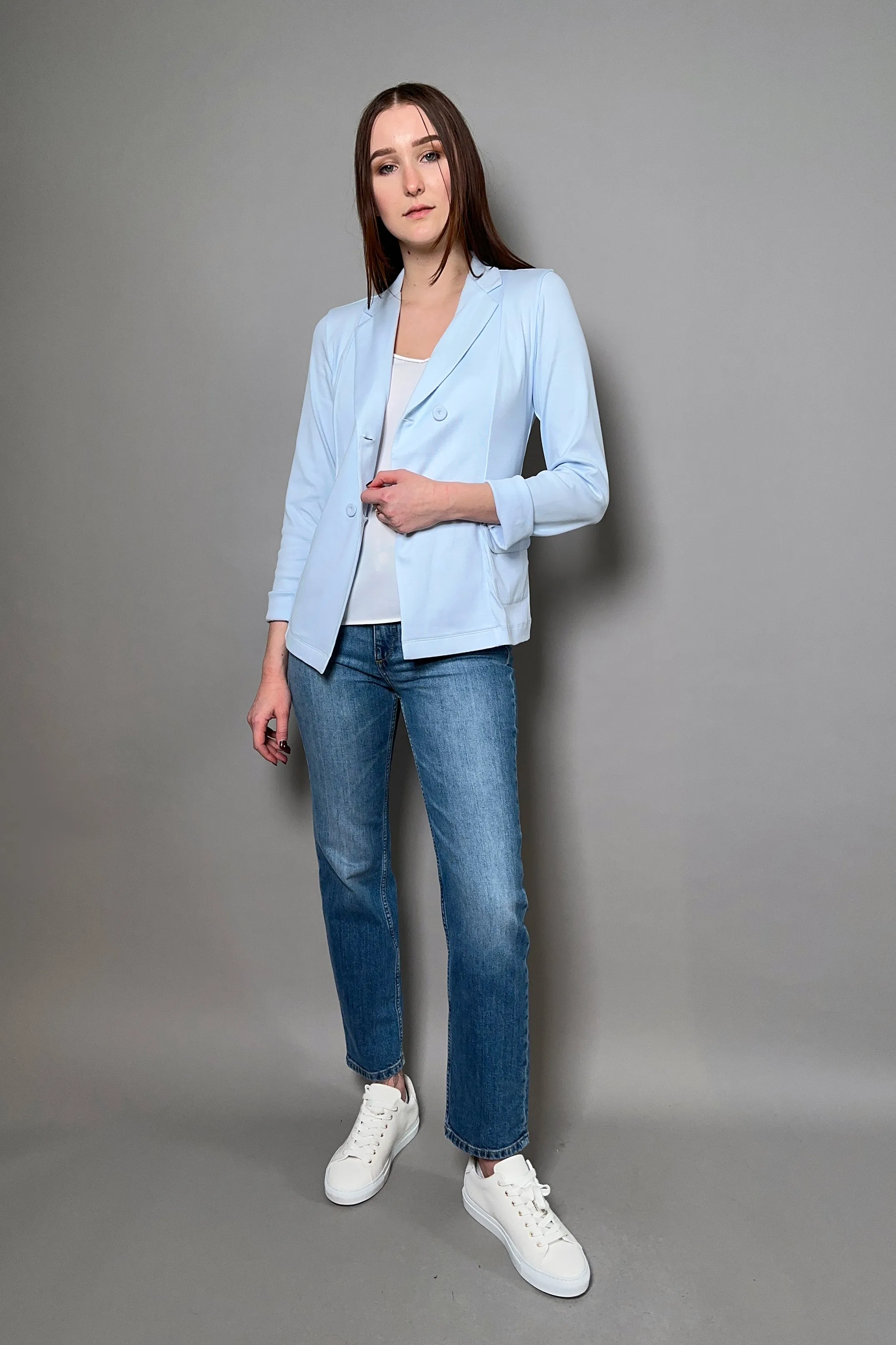 Fabiana Filippi Fitted Jersey Knit Blazer in Azure