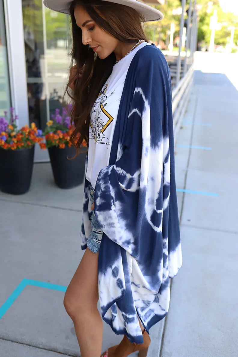 Feelin' Free Tie Dye Kimono Swim Cover Up - Navy