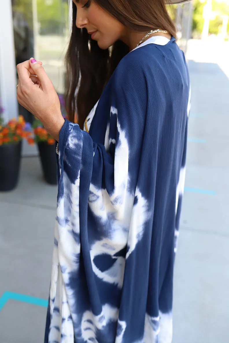 Feelin' Free Tie Dye Kimono Swim Cover Up - Navy