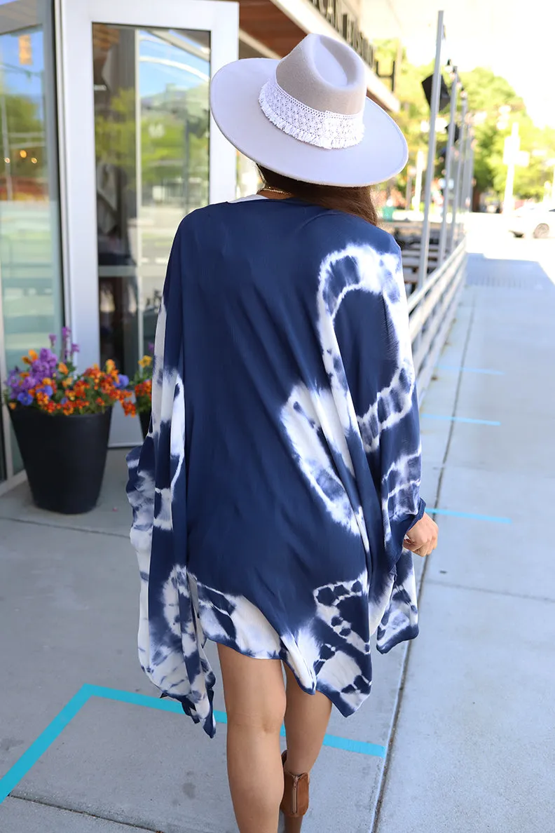 Feelin' Free Tie Dye Kimono Swim Cover Up - Navy