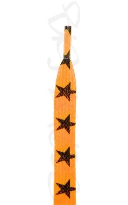 Flat Bright Orange Stars Pattern Shoelaces - 10mm wide