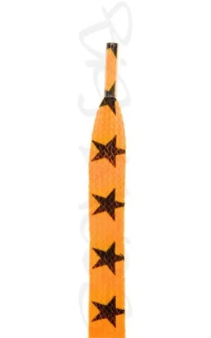 Flat Bright Orange Stars Pattern Shoelaces - 10mm wide