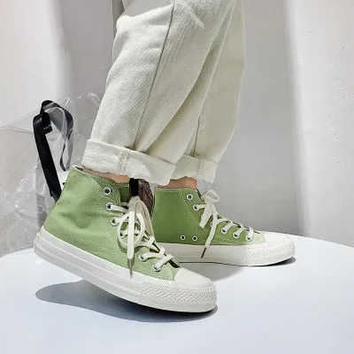 Girl Canvas Shoes Solid Color Sky Blue Sneakers High Top Gumshoes All Match Basic Concise Casual Leisure Shoes Autumn Summer